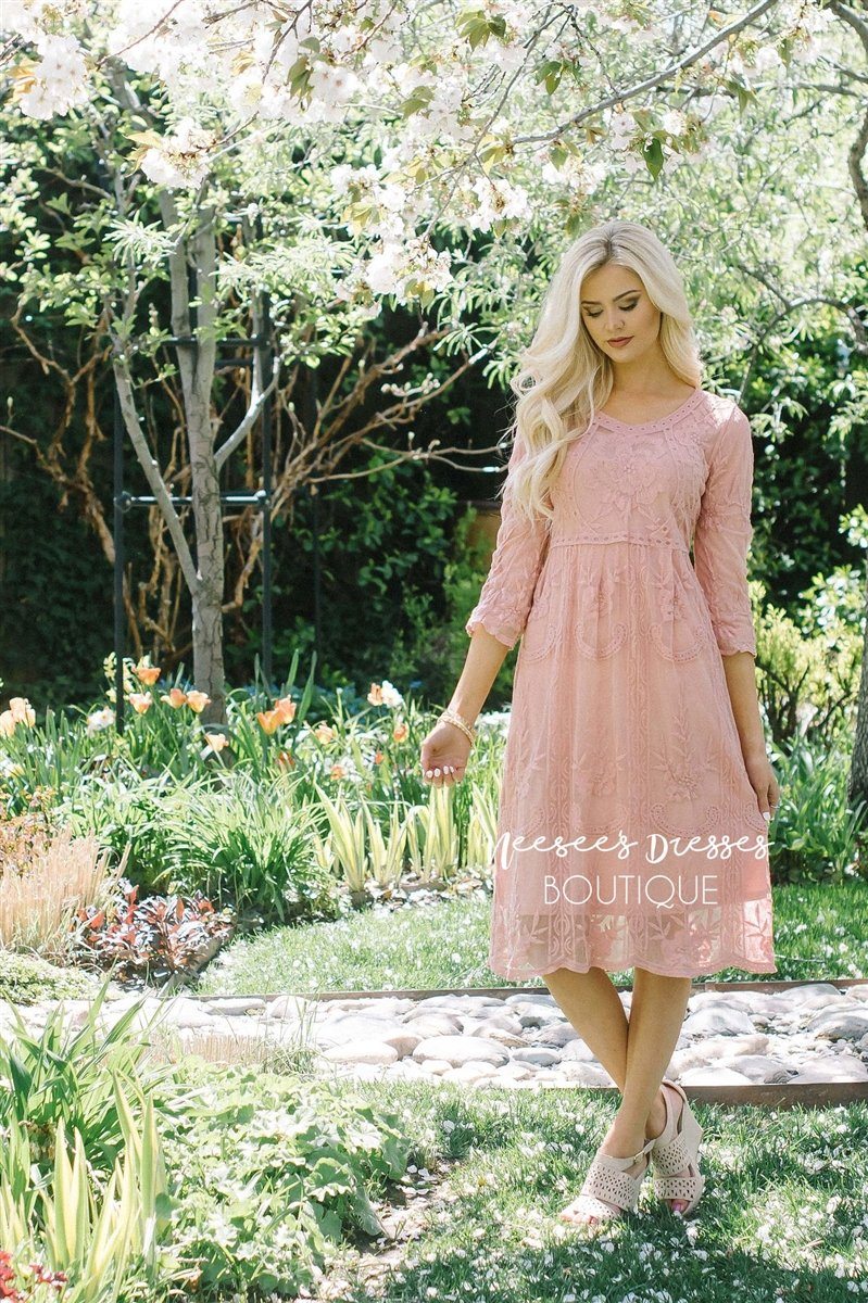 Day Dreamer Lace Dress in Dusty Mauve Modest Dresses vendor-unknown 