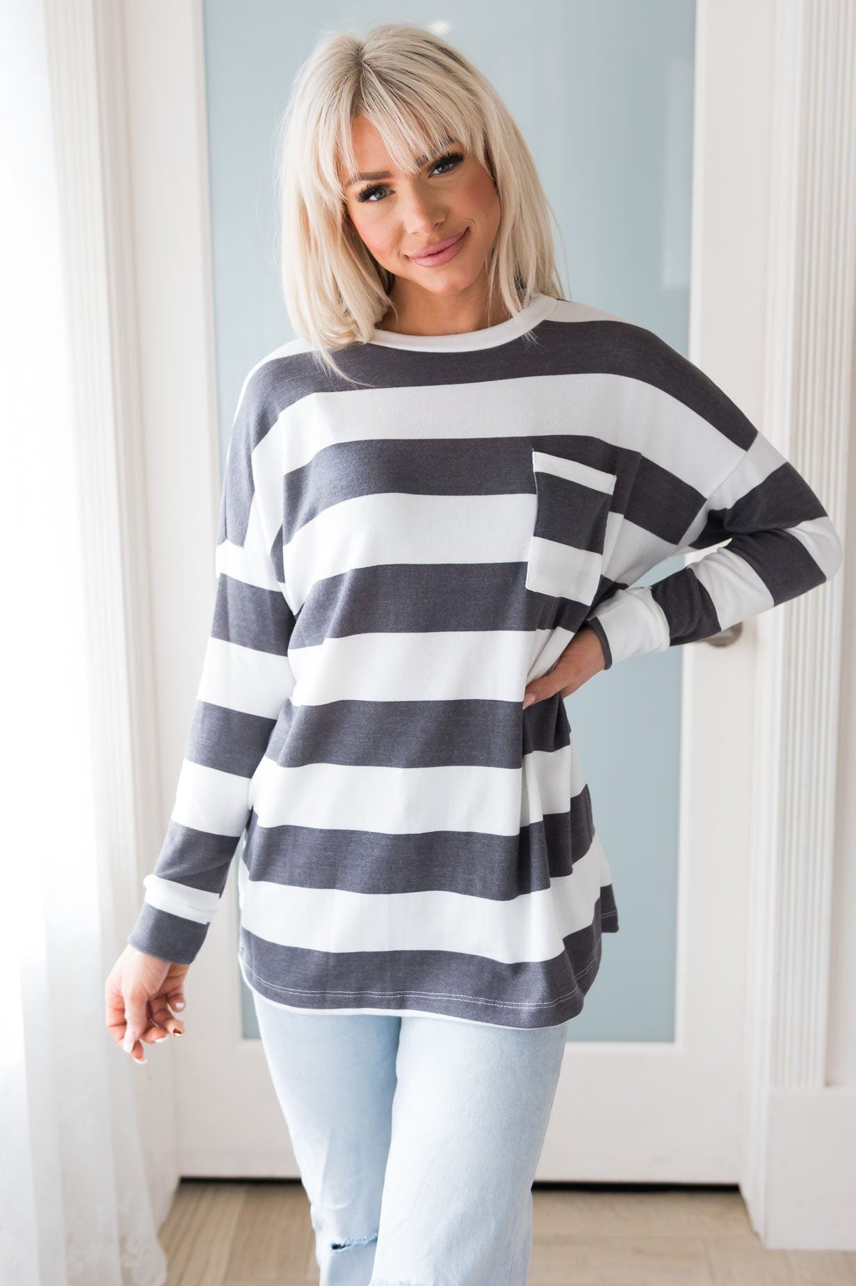 Softest Stripes Modest Blouse Modest Dresses vendor-unknown 