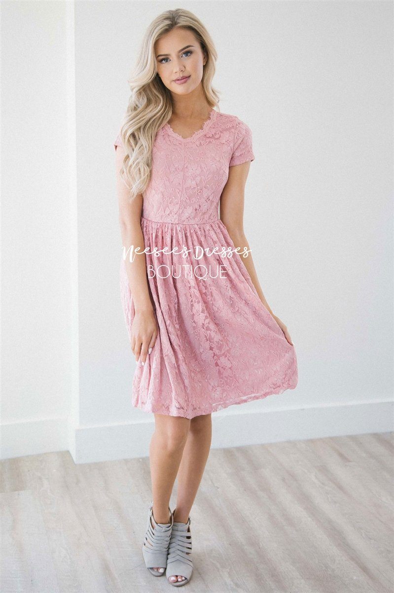 Pretty in Pink Eyelash Lace Dress Modest Dresses vendor-unknown Pretty in Pink Eyelash Lace Dress - Pink - XS 