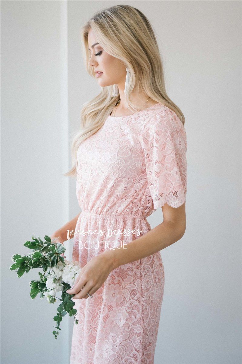 Soft Rose Scallop Lace Dress Modest Dresses vendor-unknown 