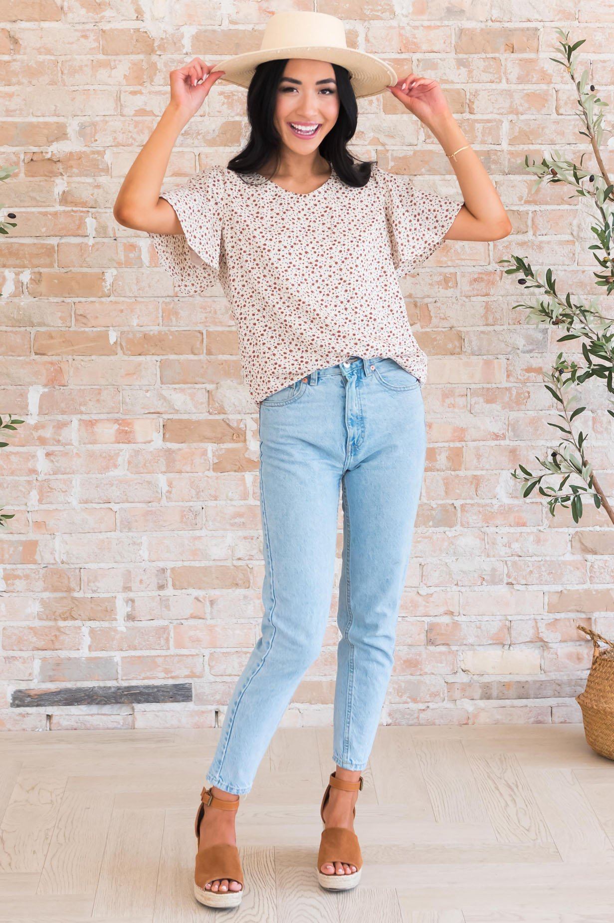 Ditzy Floral Modest Blouse Tops vendor-unknown 