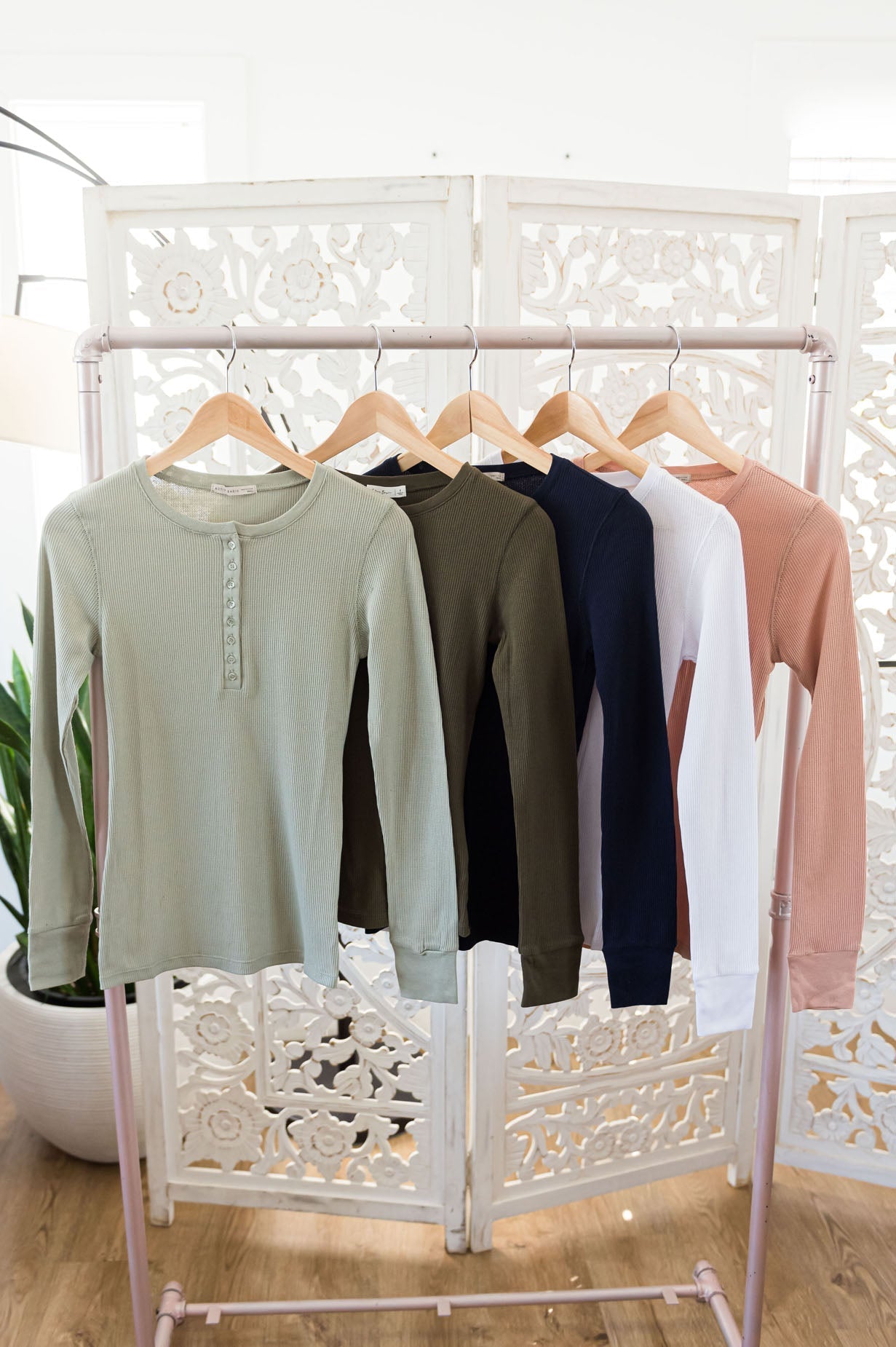 Changing Skies Modest Thermal Henley Top NeeSee's Dresses 
