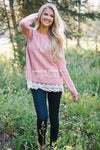 Scallop Lace Hem Cable Knit Sweater Tops vendor-unknown