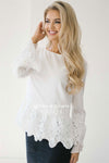 Stunning Lace & Pleats Bell Sleeve Blouse Tops vendor-unknown White S