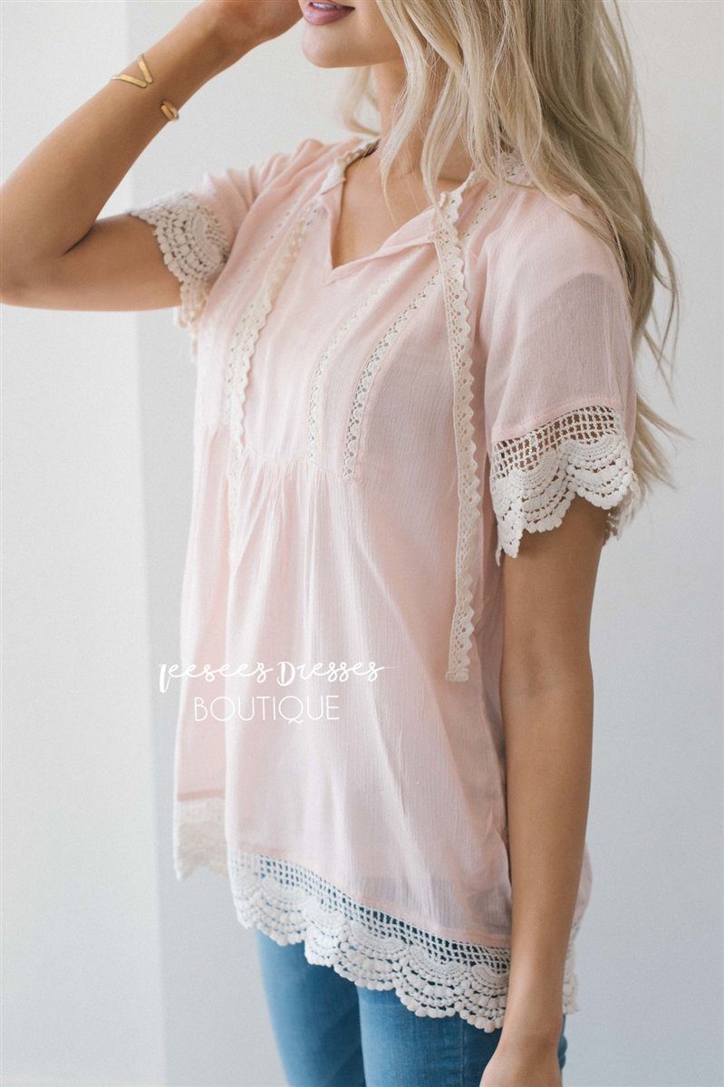 Baby Doll Lace Scallop Hem Blouse Tops vendor-unknown 