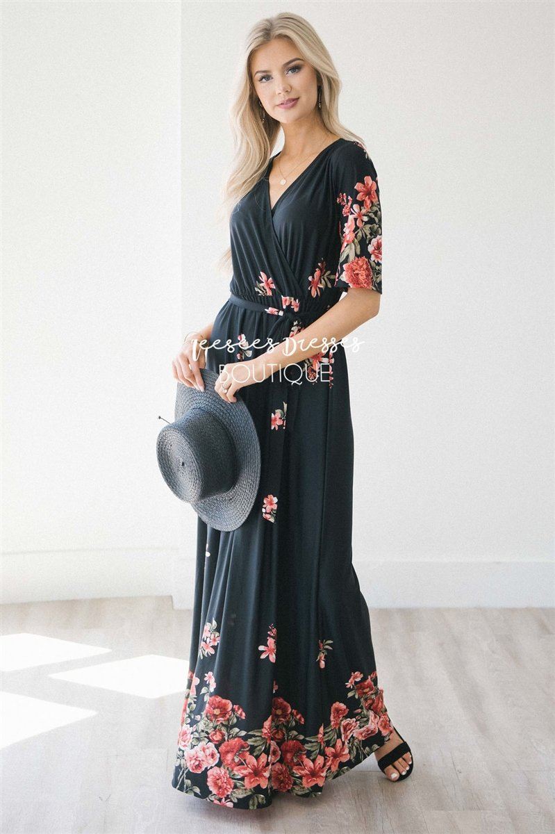 The Jade Modest Dresses vendor-unknown Black & Red Floral S 