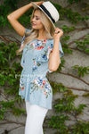 Polka Dot Floral Peplum Ruffle Top Tops vendor-unknown S Dusty Blue
