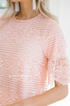 Lace Scalloped Bell Sleeve Top Tops vendor-unknown