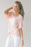 Striped Ruffle Sleeve & Tie Front Top Tops vendor-unknown