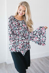 Long Bell Sleeve Ruffle Trim Top Tops vendor-unknown