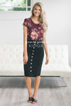Button Front Relaxed Pencil Skirt Skirts vendor-unknown Black S