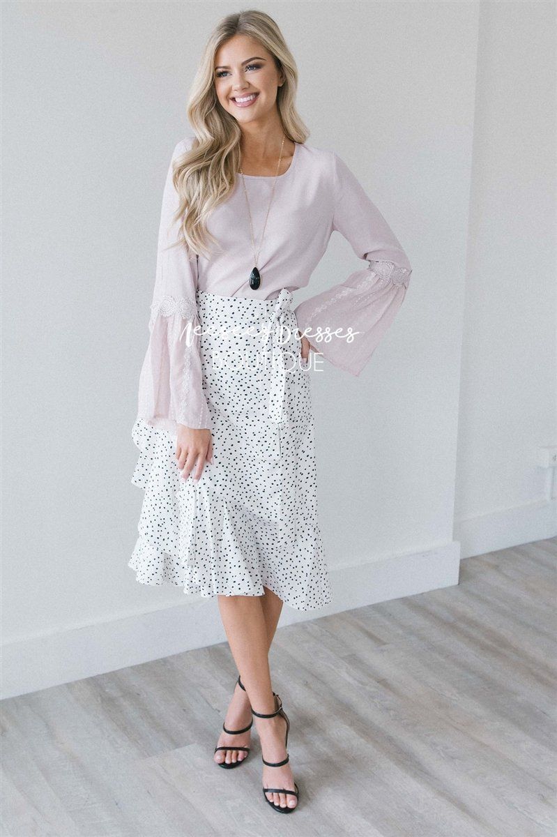 White & Black Polka Dot Wrap Skirt Skirts vendor-unknown S White 