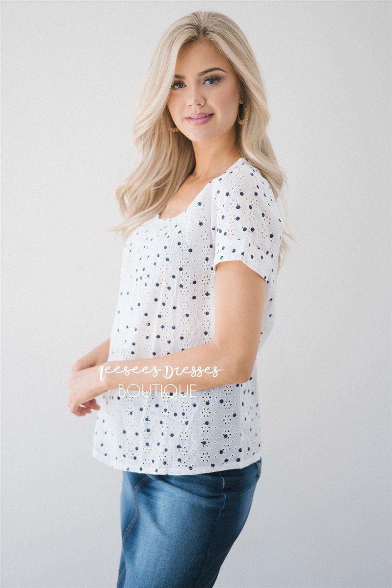 Eyelet Polka Dot Blouse Tops vendor-unknown 