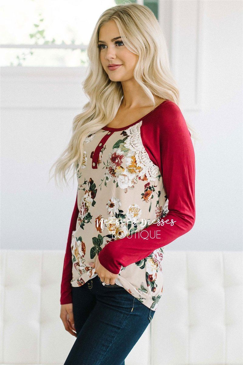 Pop of Lace Floral Top Tops vendor-unknown 