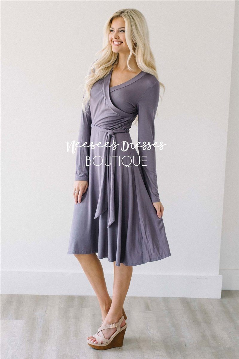 Dusty Lilac Wrap Dress Modest Dresses vendor-unknown 