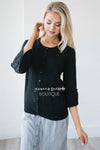 Pleated Bell Sleeve Cardigan Tops vendor-unknown Black XS