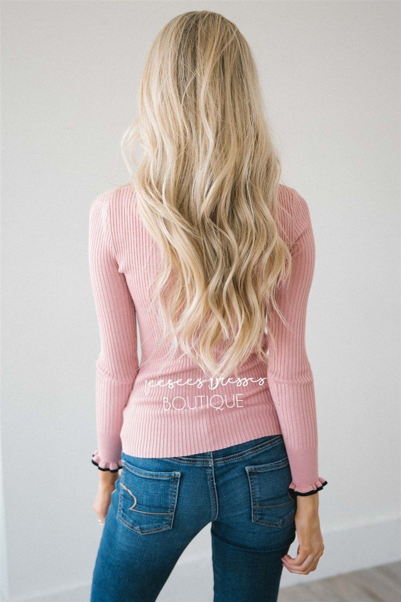 Adorable Pink Ruffle Neck Sweater Tops vendor-unknown 