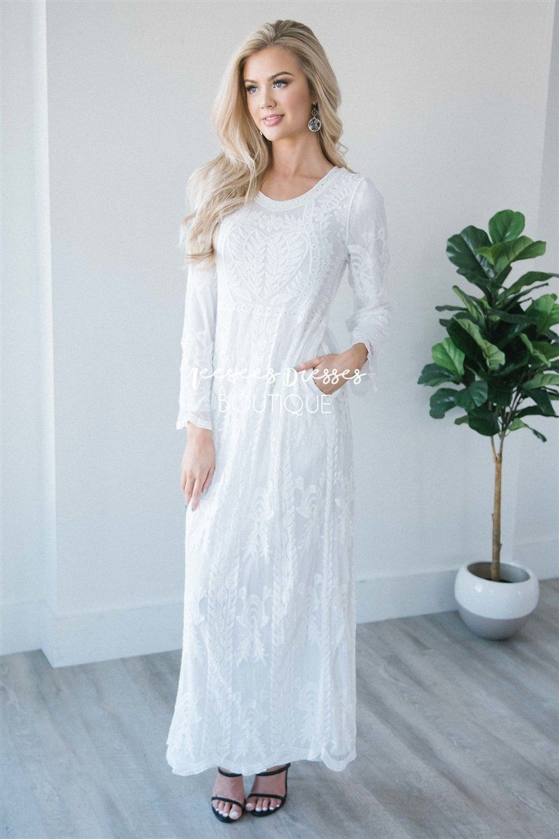 Day Dreamer Lace Full Length Dress Modest Dresses vendor-unknown White with Pockets Small/Medium 