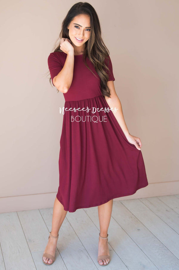 Burgundy Modest Short Sleeve Dress | Best Place To Buy Modest Dress ...