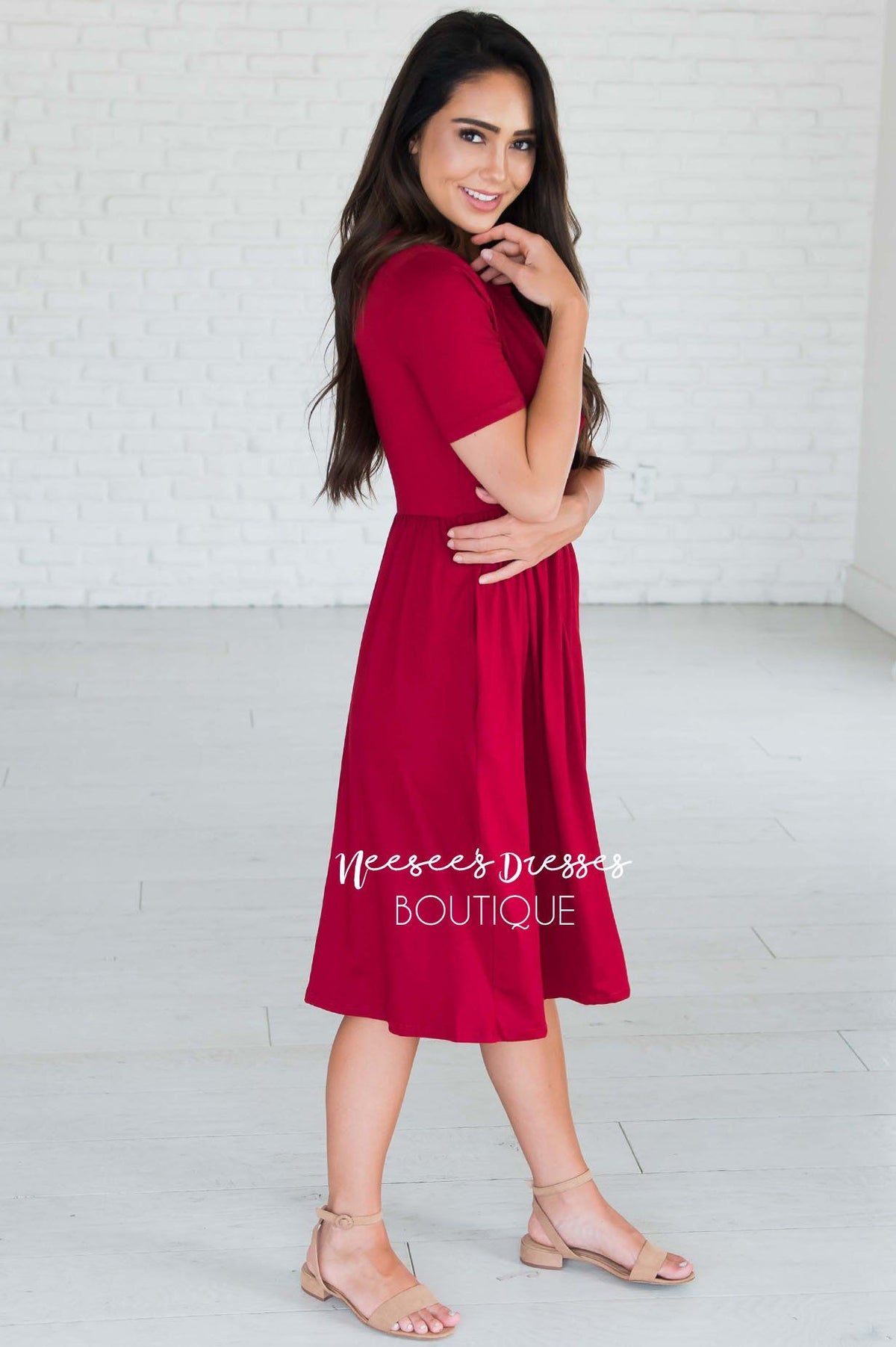 Cherry Red Modest Short Sleeve Dress Best Place To Buy Modest Dress