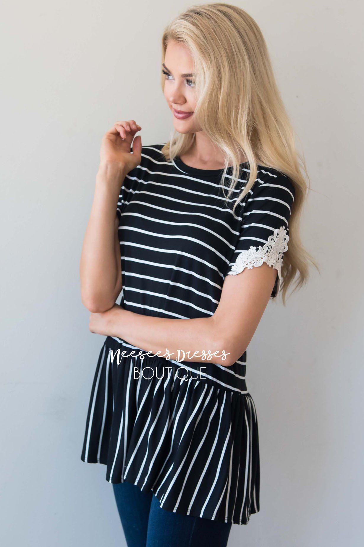 Be Bold Crochet Sleeve Top Modest Dresses vendor-unknown 