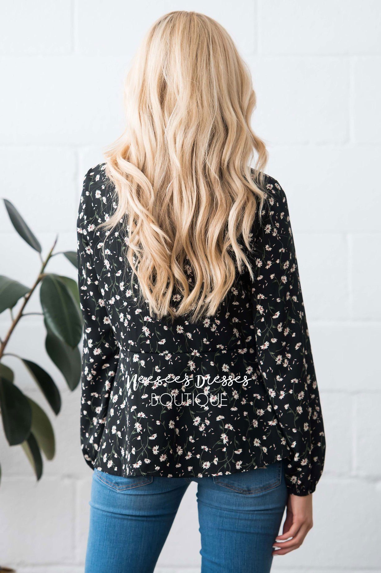 Lace Up Floral Peplum Blouse Modest Dresses vendor-unknown 