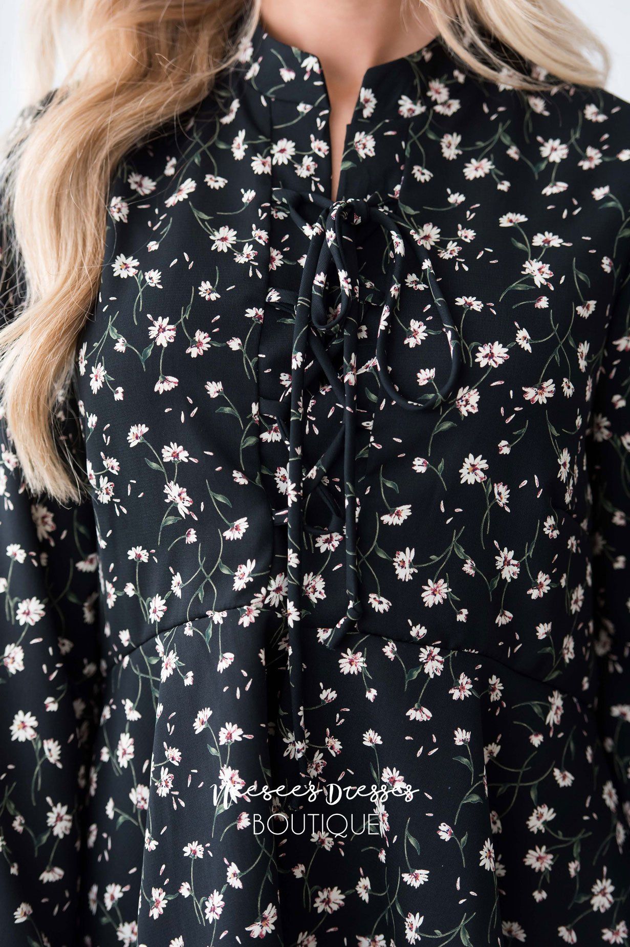 Lace Up Floral Peplum Blouse Modest Dresses vendor-unknown 