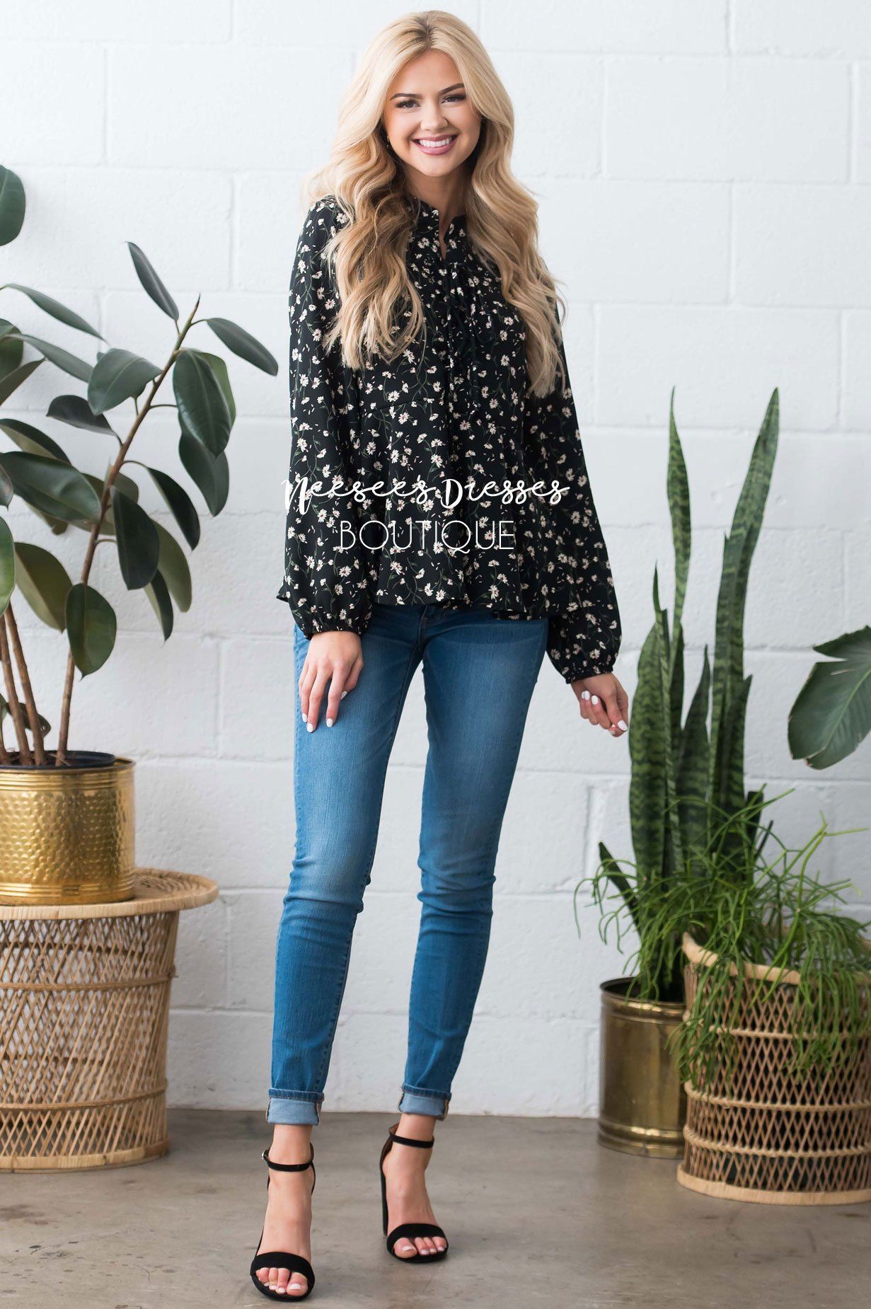 Lace Up Floral Peplum Blouse Modest Dresses vendor-unknown 