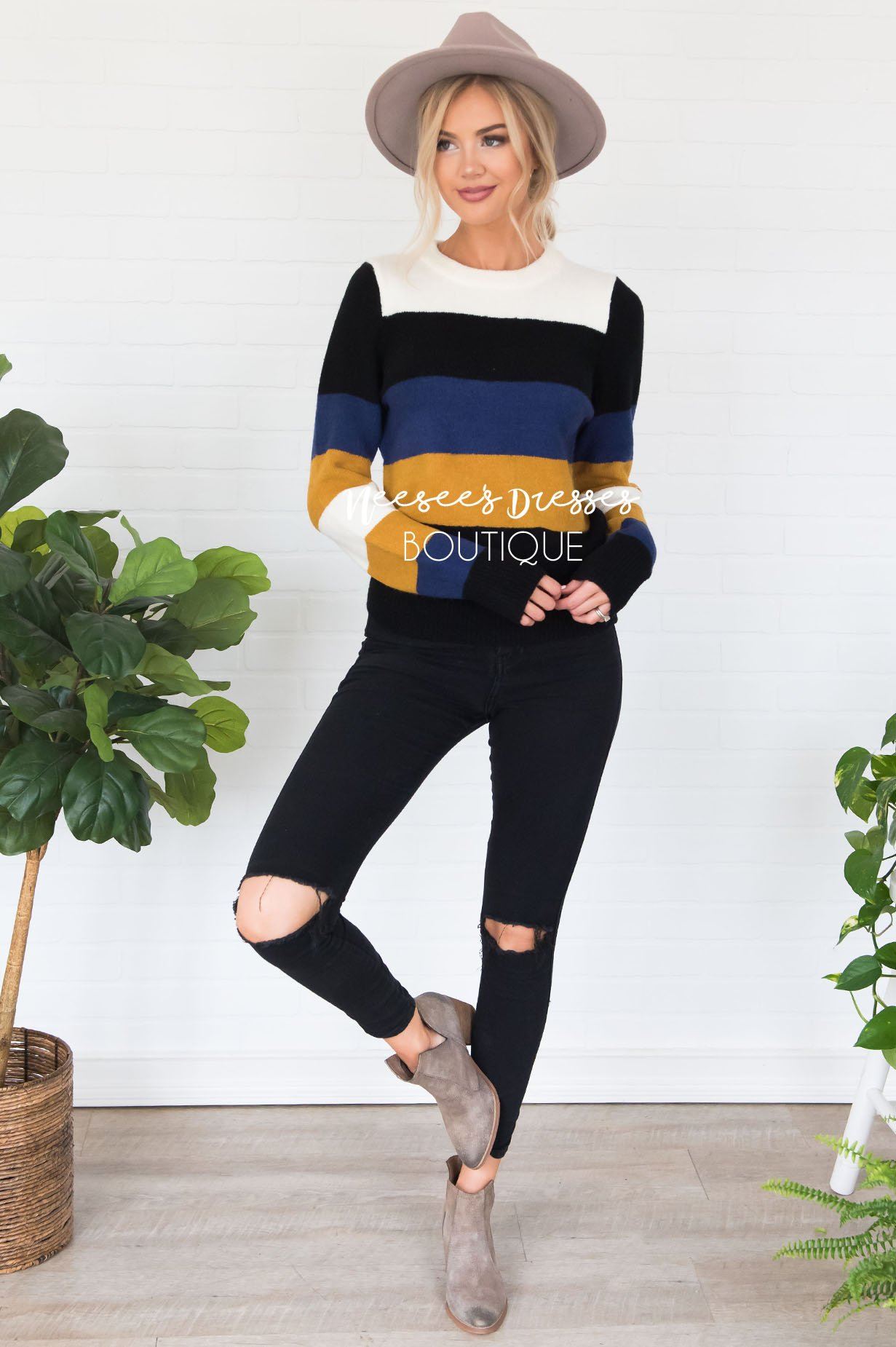 Stay Cozy Color Block Sweater Modest Dresses vendor-unknown 