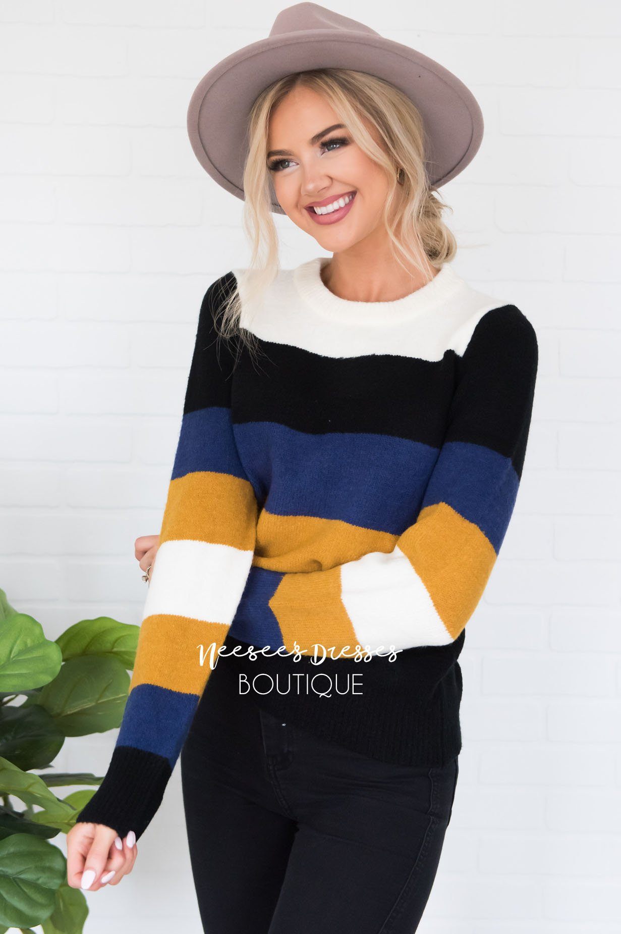 Stay Cozy Color Block Sweater Modest Dresses vendor-unknown 
