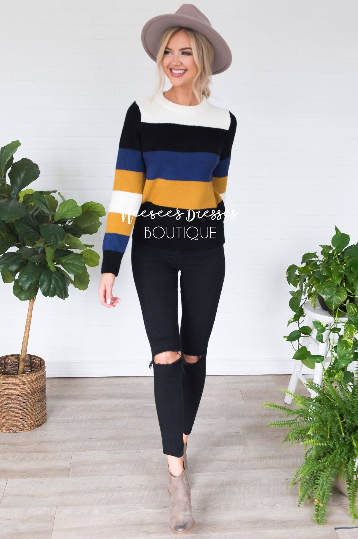 Stay Cozy Color Block Sweater Modest Dresses vendor-unknown 