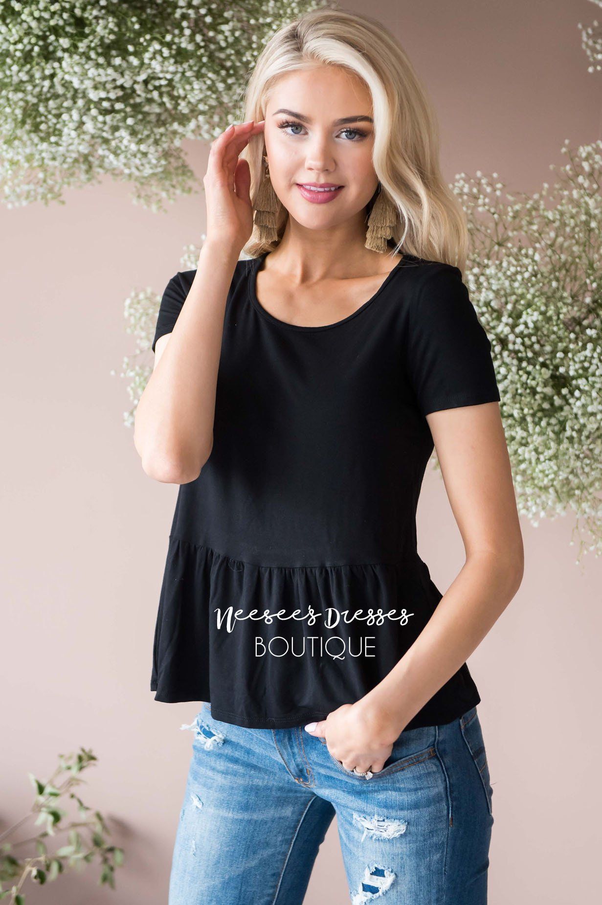 Brunch Date Peplum Top Modest Dresses vendor-unknown 