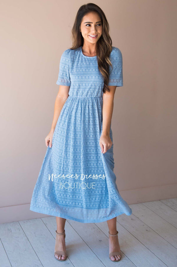 Light Blue Floral Lace Modest Church Dress | Best and Affordable Modest ...