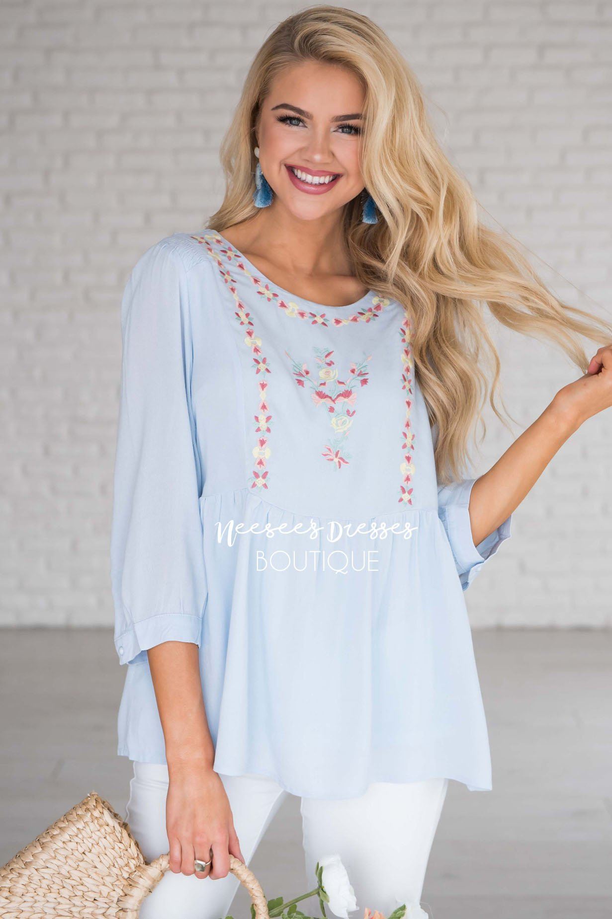 Spring Is In The Air Embroidered Blouse Modest Dresses vendor-unknown 