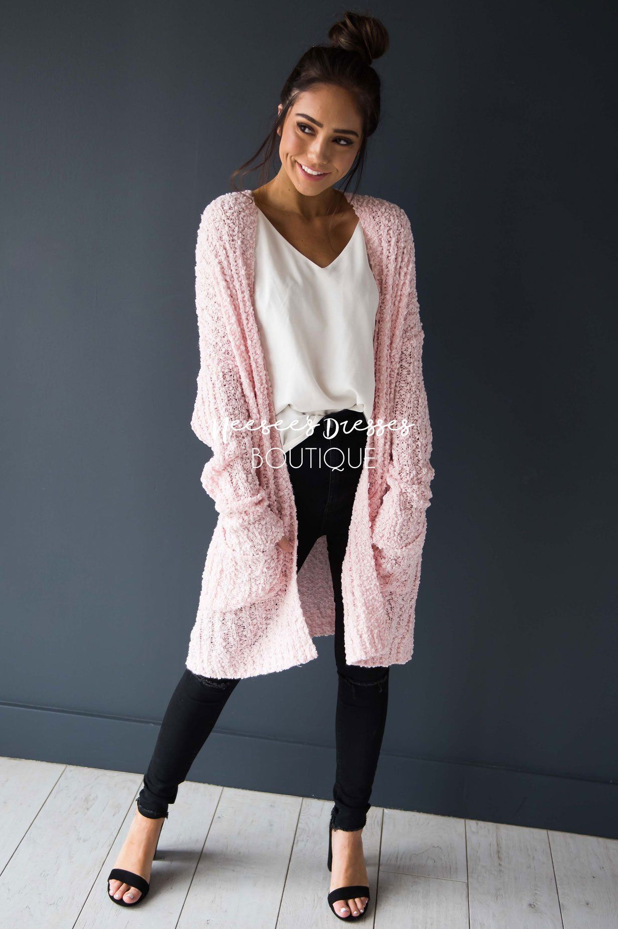Popcorn Knit Oversized Cardigan Modest Dresses vendor-unknown 