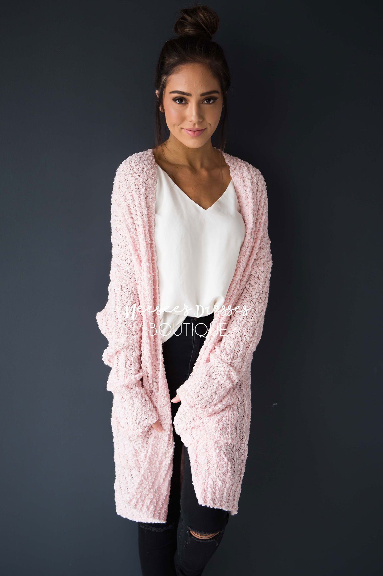 Popcorn Knit Oversized Cardigan Modest Dresses vendor-unknown 