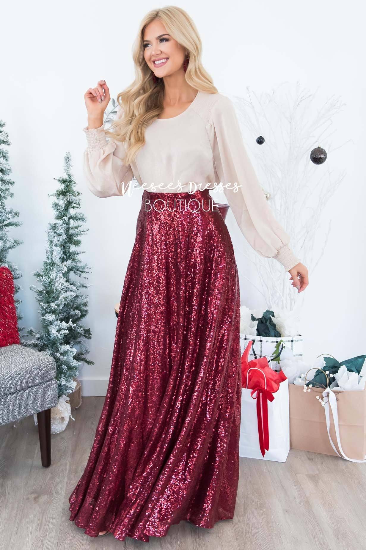 Stunning Sequin Maxi Skirt Modest Dresses vendor-unknown 