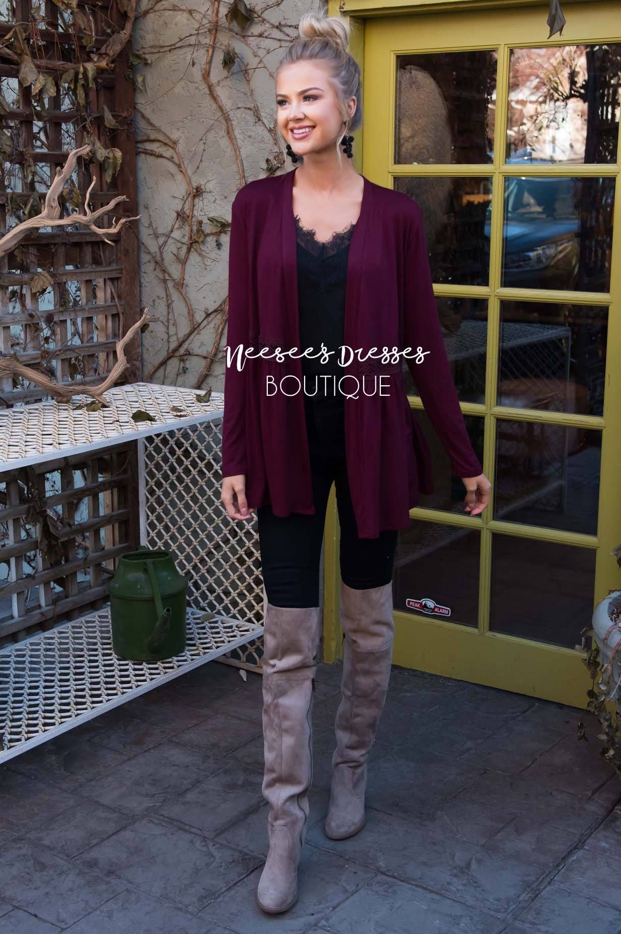 Burn Bright Crochet Detail Cardigan Tops vendor-unknown 