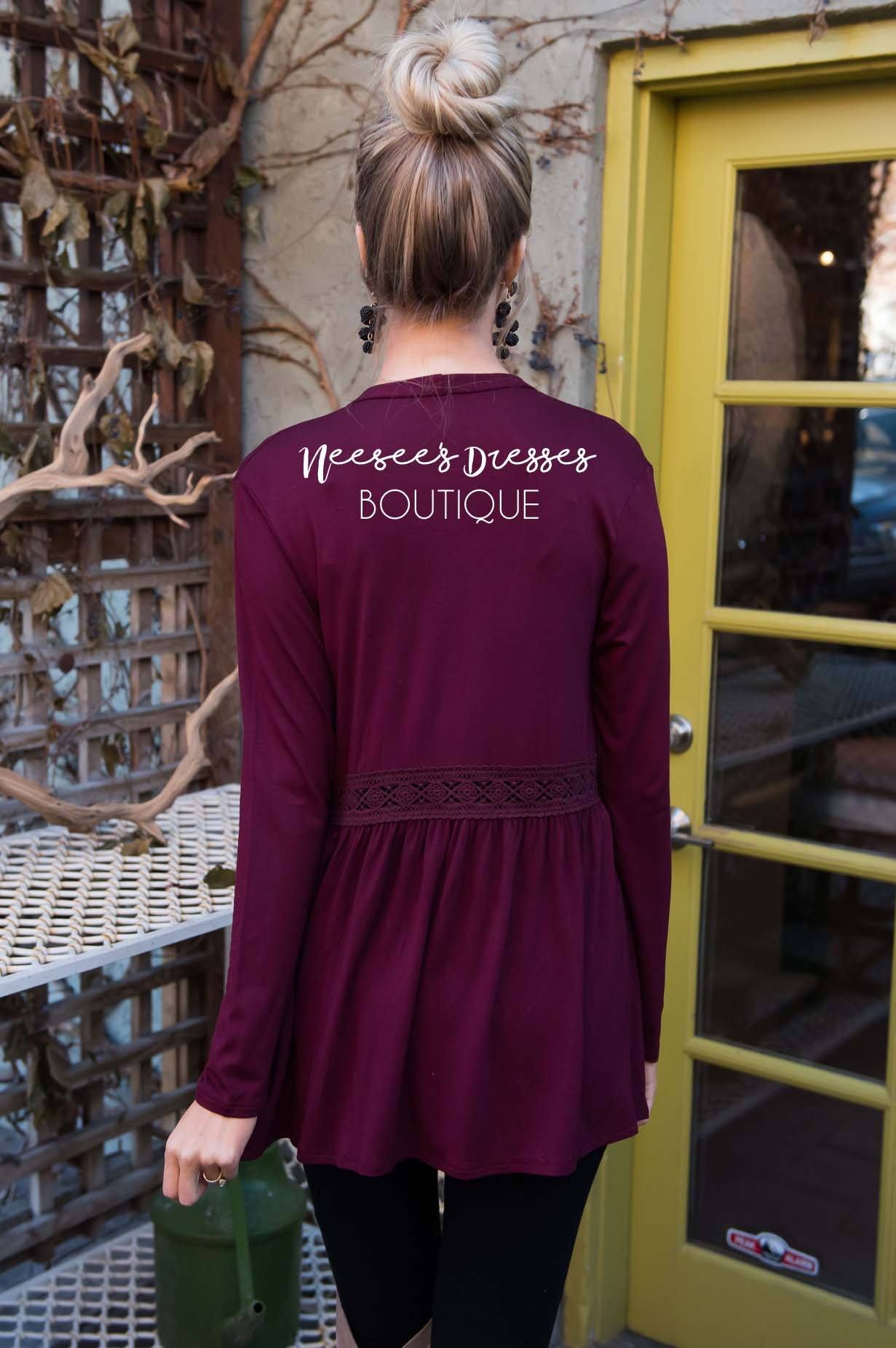 Burn Bright Crochet Detail Cardigan Tops vendor-unknown 