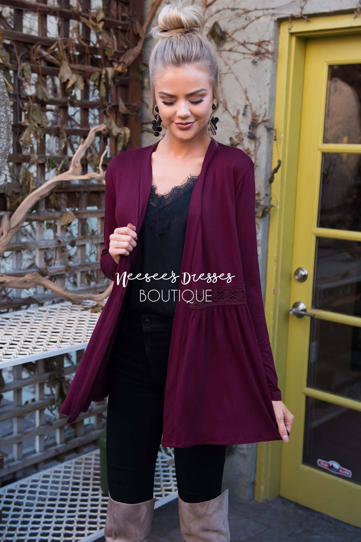 Burn Bright Crochet Detail Cardigan Tops vendor-unknown 