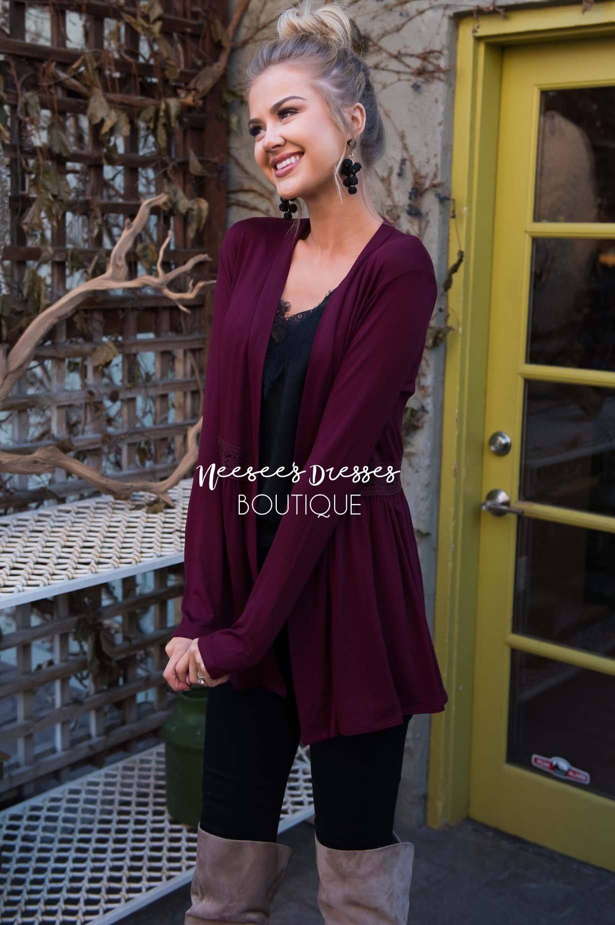 Burn Bright Crochet Detail Cardigan Tops vendor-unknown 