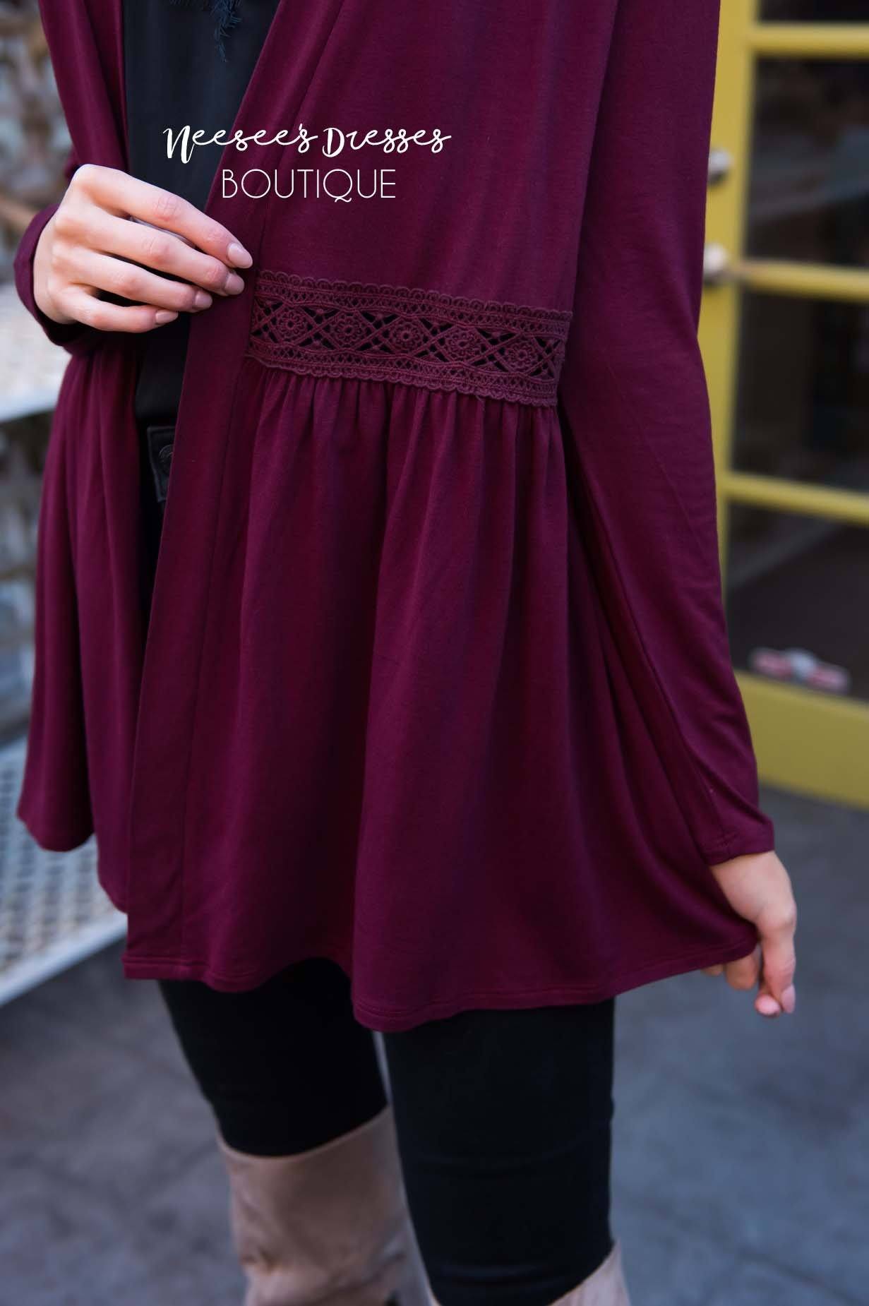 Burn Bright Crochet Detail Cardigan Tops vendor-unknown 