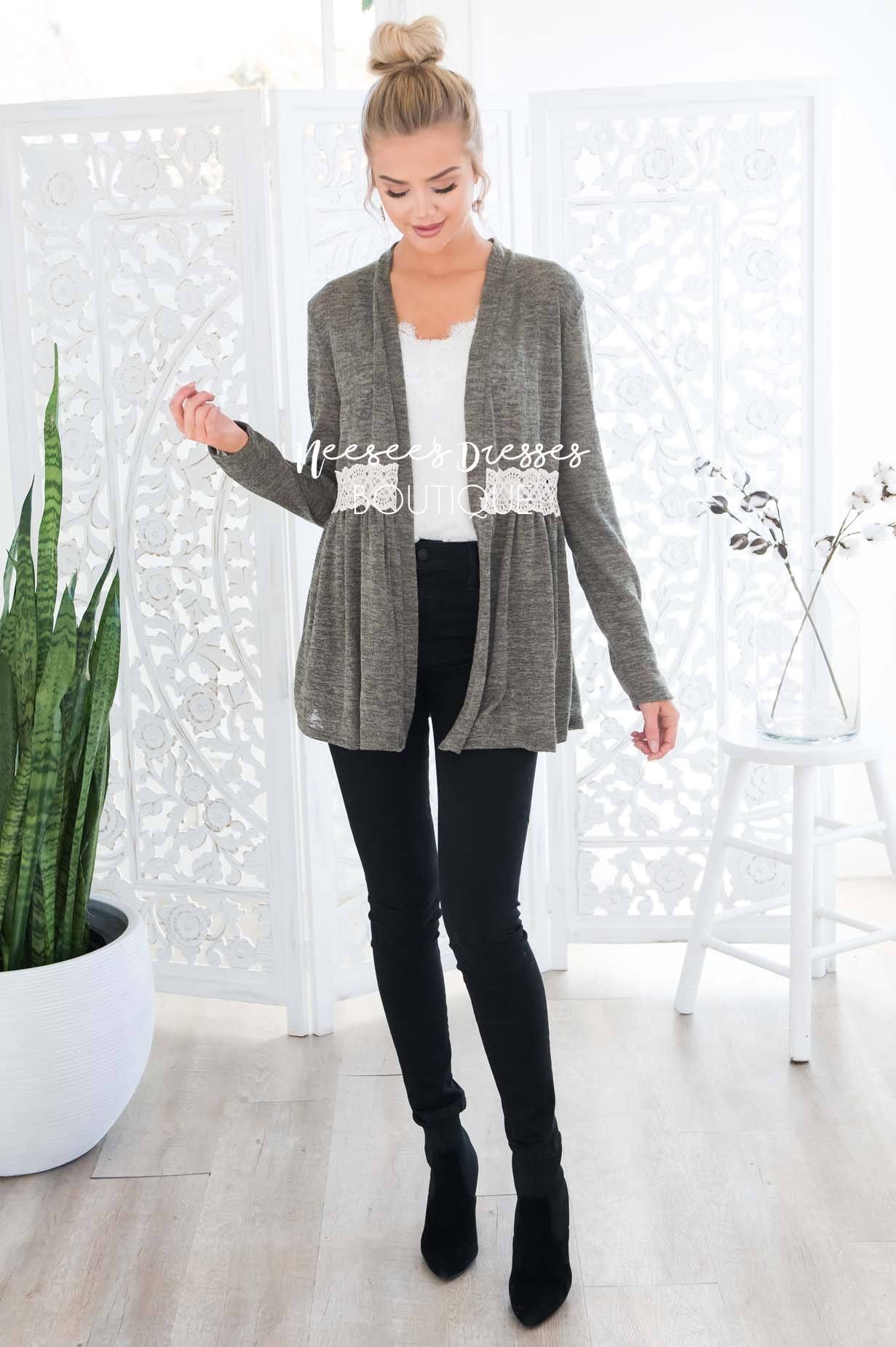 Burn Bright Crochet Detail Cardigan Tops vendor-unknown 