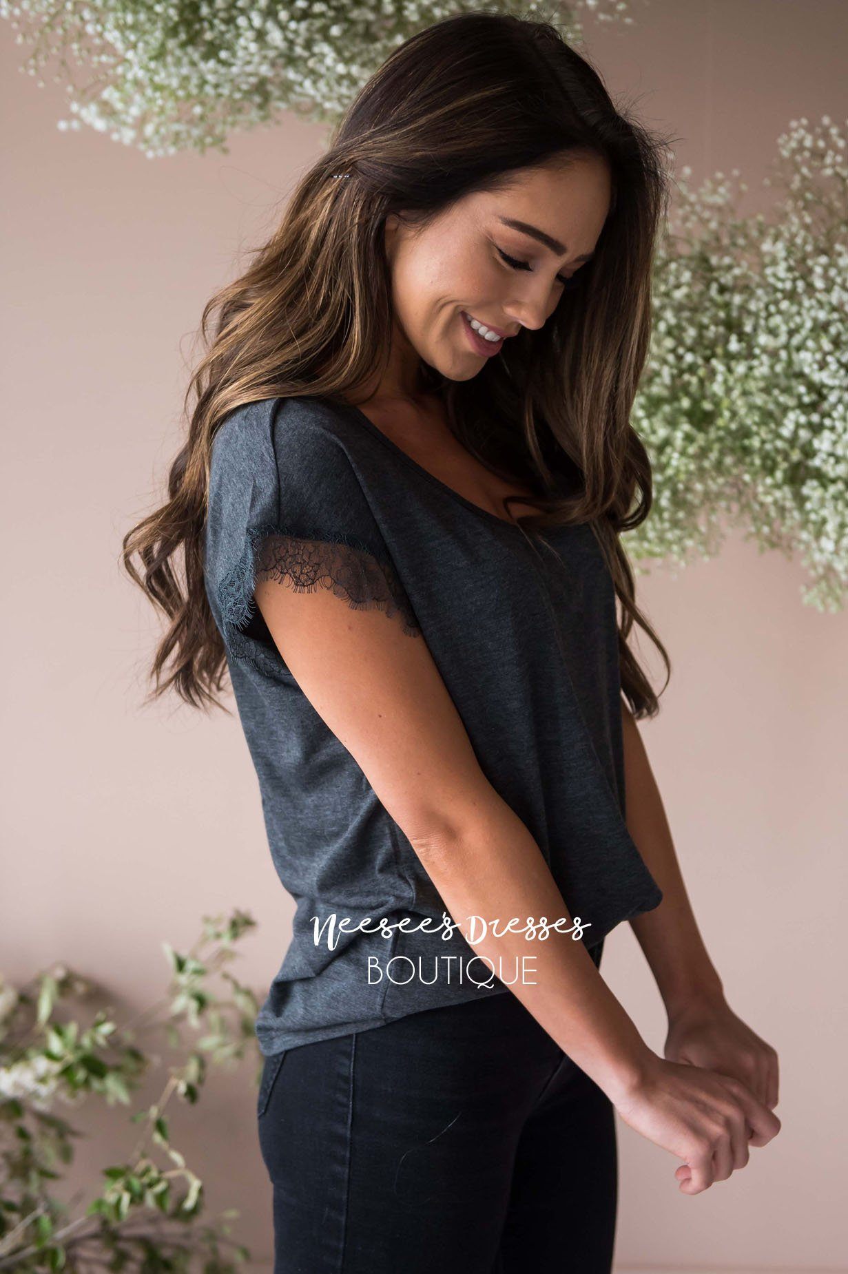 Be a Wildflower Lace Sleeve Top Modest Dresses vendor-unknown 