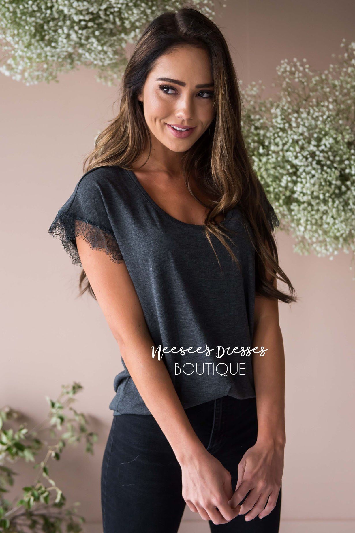 Be a Wildflower Lace Sleeve Top Modest Dresses vendor-unknown 