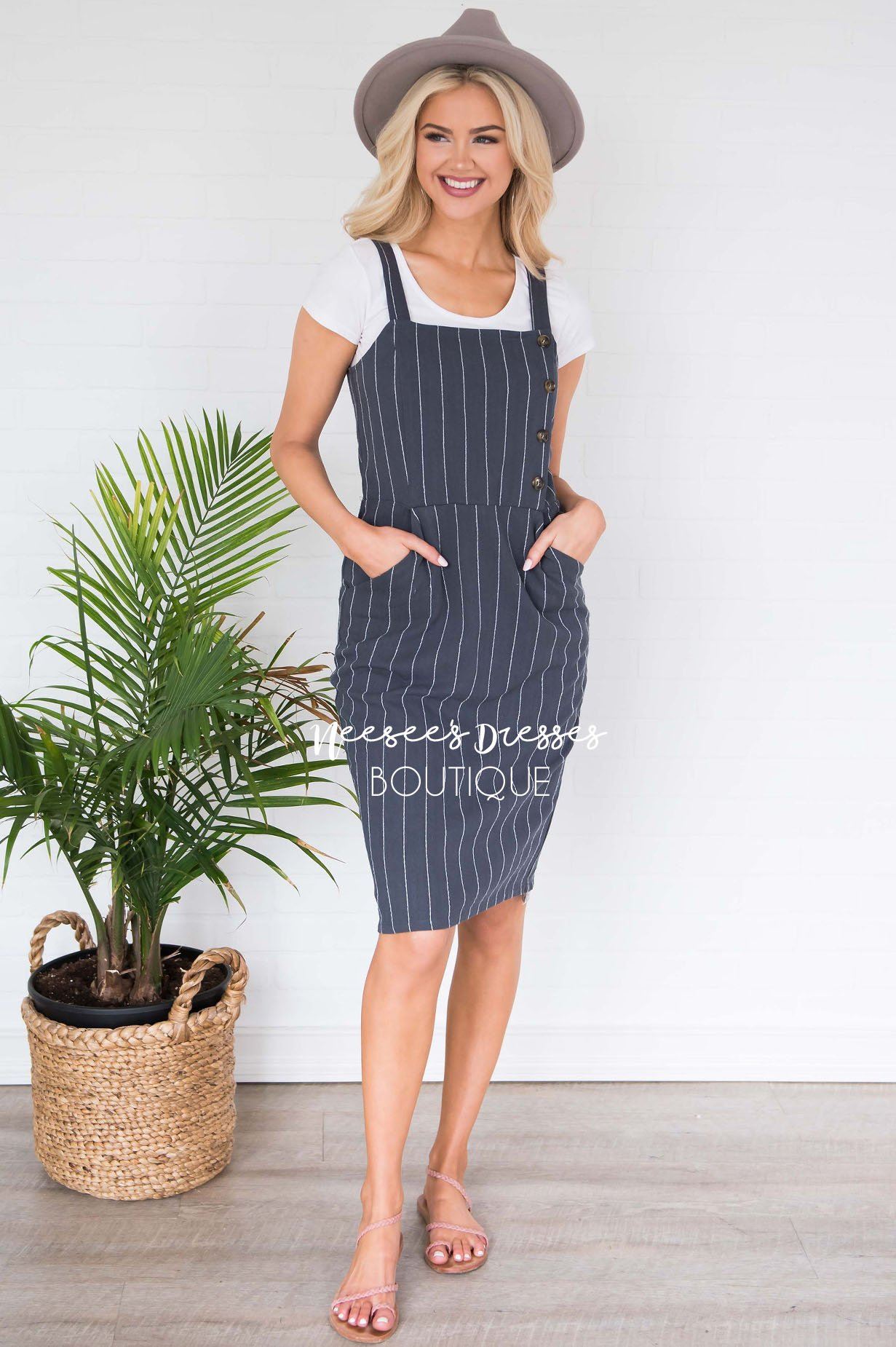 The Zo Striped Overall Dress Modest Dresses vendor-unknown 