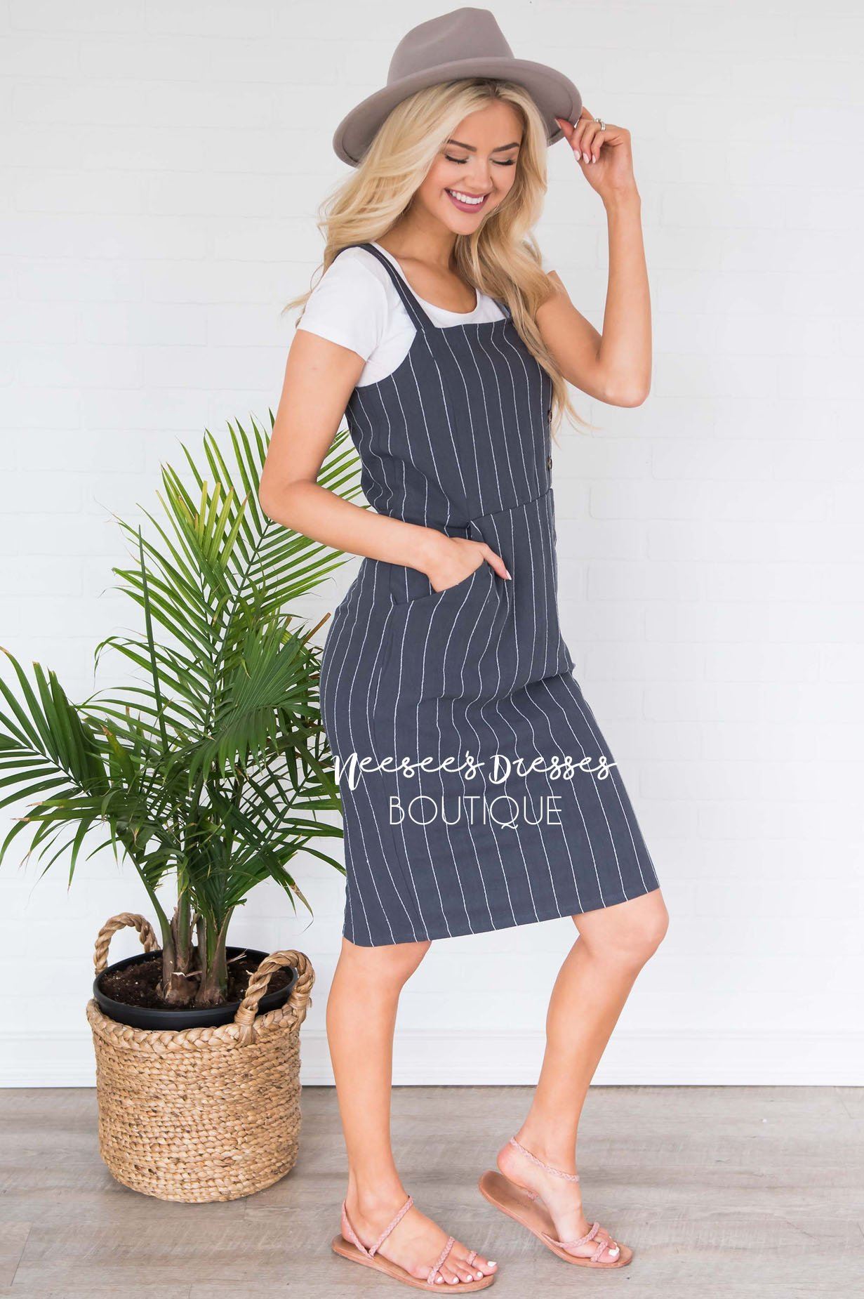 The Zo Striped Overall Dress Modest Dresses vendor-unknown 