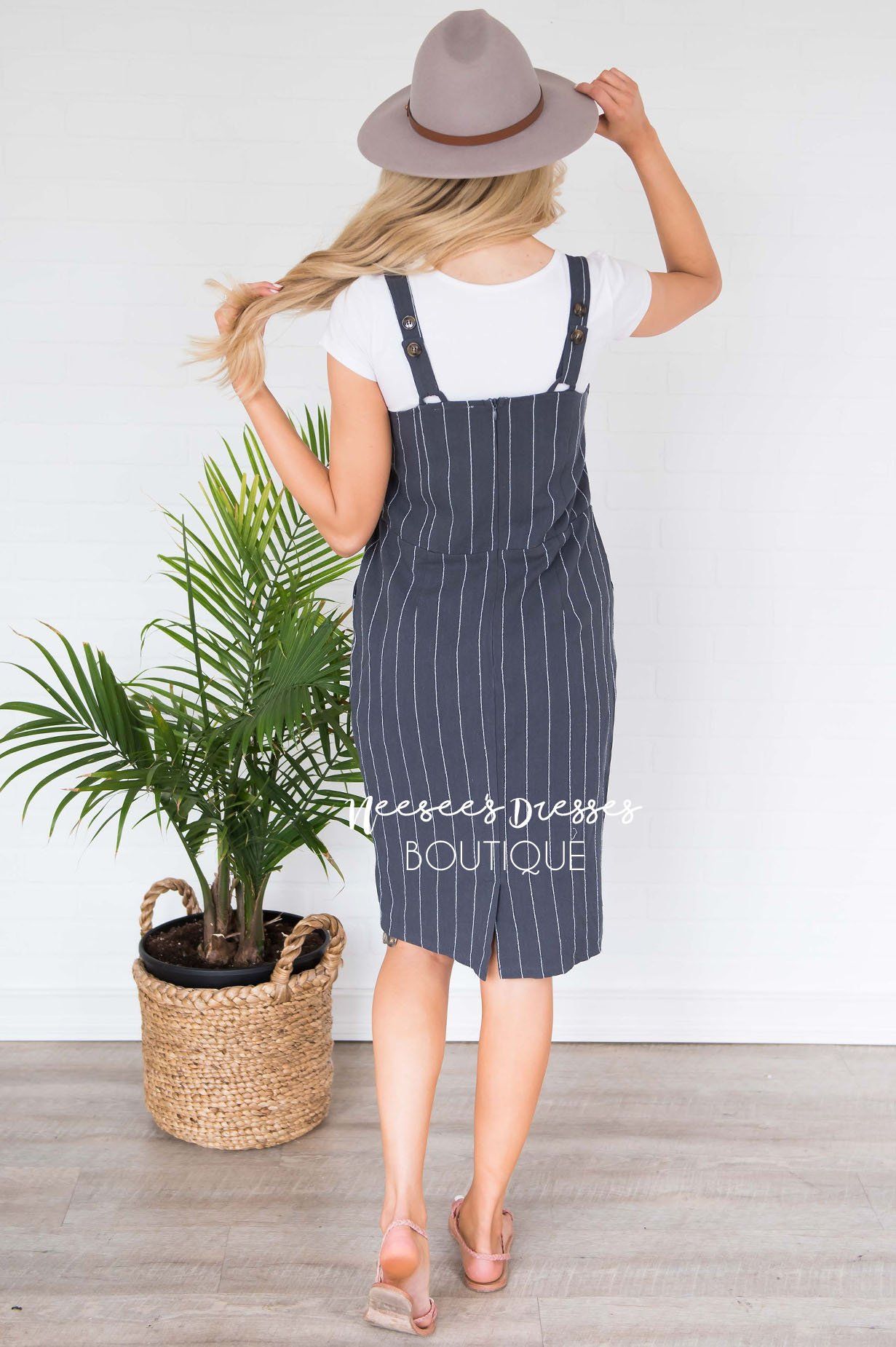 The Zo Striped Overall Dress Modest Dresses vendor-unknown 