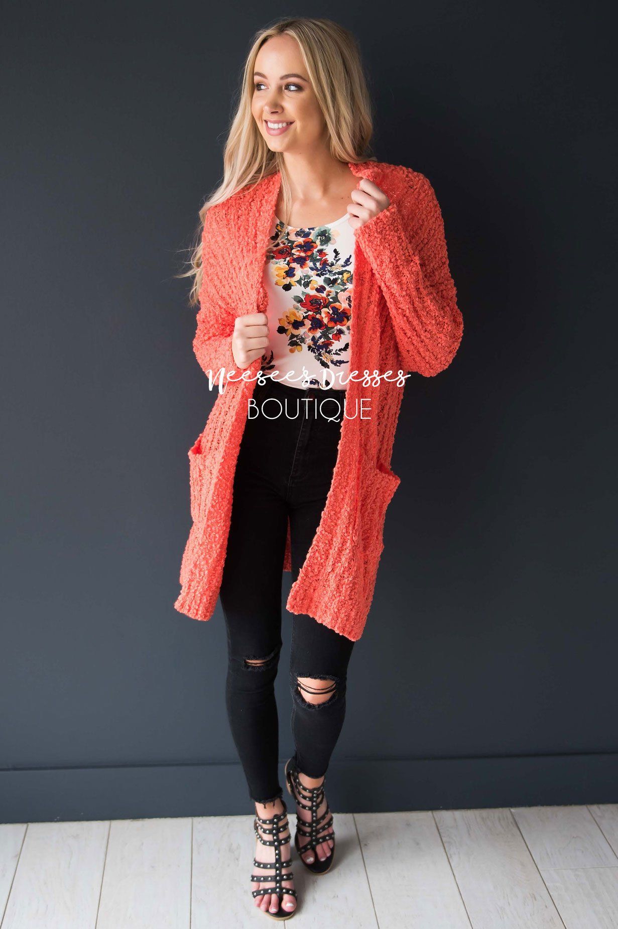 Popcorn Knit Oversized Cardigan Modest Dresses vendor-unknown 