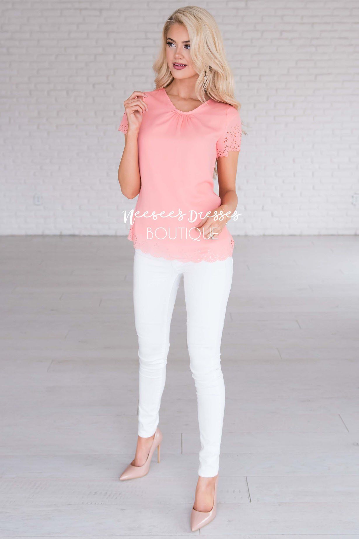 Living In The Moment Eyelet Blouse Modest Dresses vendor-unknown 